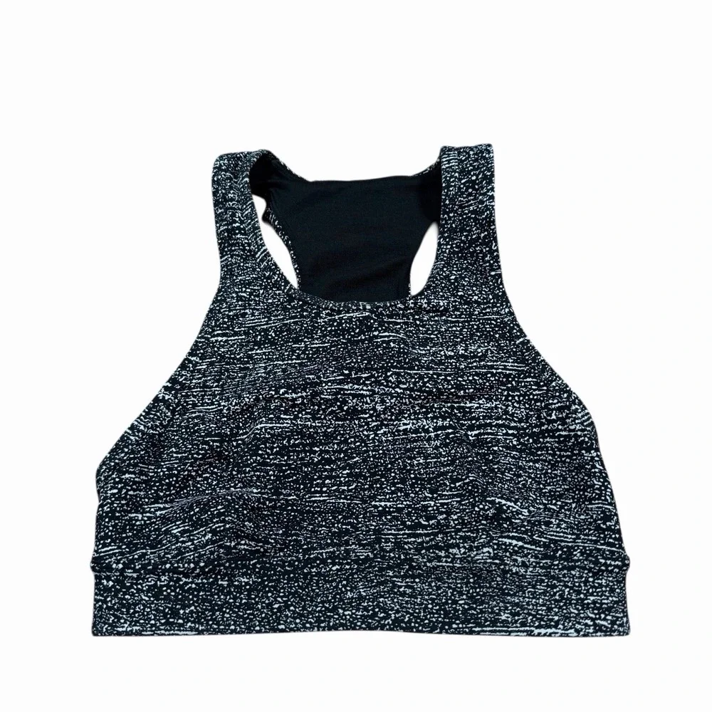 Lululemon High Neck Long Line‎ Black/White Sport Bra Women's Sz 2